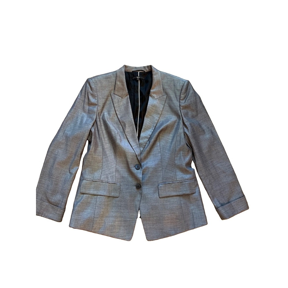 BOSS by Hugo Boss Women's Gray Charcoal Virgin Wool Cuff Sleeve Blazer Size 10